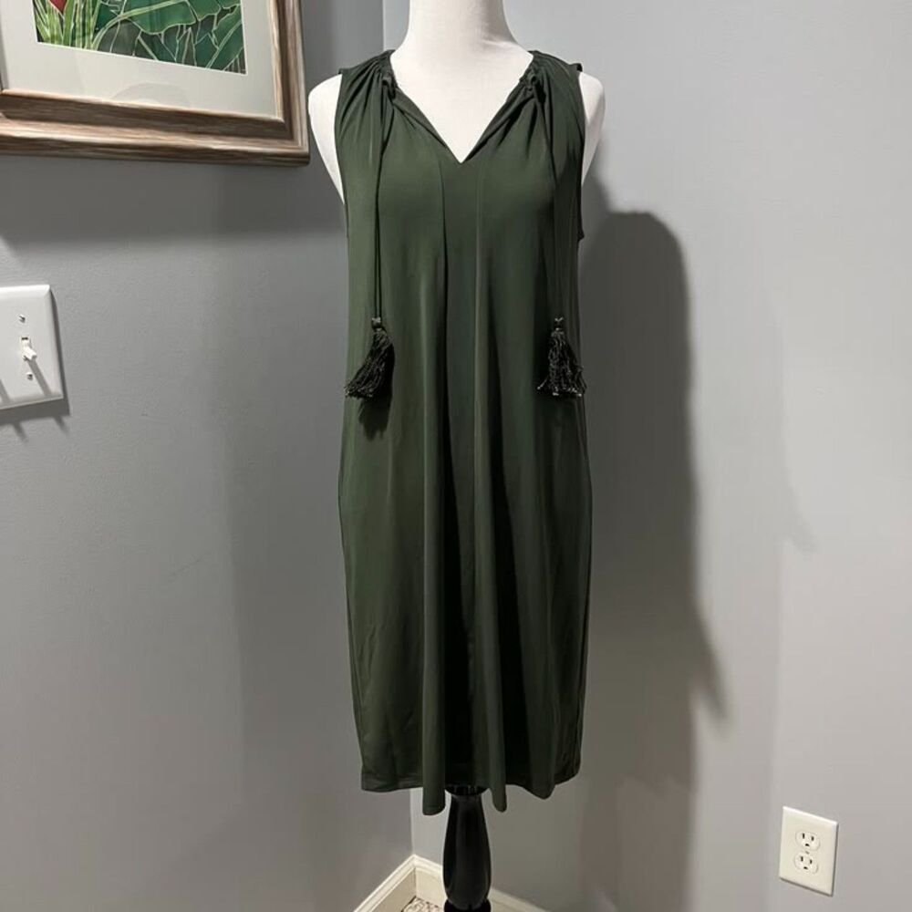 MICHAEL Michael Kors Olive Green Tasseled Keyhole Shift Sheath Dress-Size Small